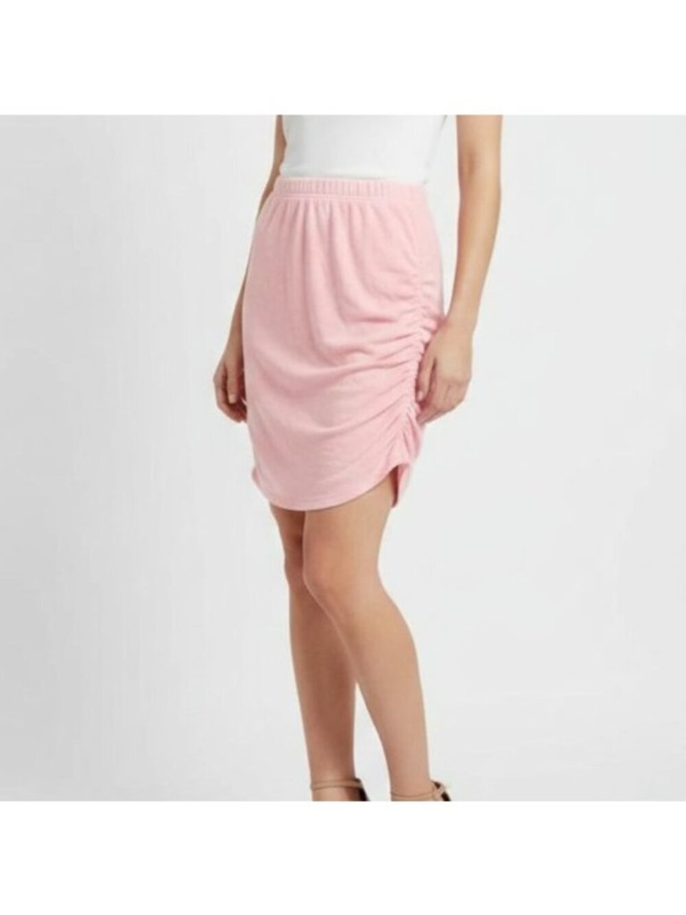 Sundry Bodycon Skirt Pull-on Ruched Terry Women Size 1 S Peach/Pink NEW w/FLAWS